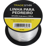 Linha para pedreiro nylon lisa branca Tradestar 0,8mm x 100m, ideal para marcação e alinhamento em construções. Monofilamento sintético de alta resistência, perfeita para pedreiros e construtores. Produto original, com garantia e nota fiscal.