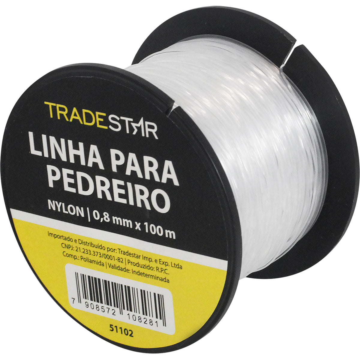 Linha para pedreiro de nylon lisa branca Tradestar, 0,8mm x 100m, ideal para marcação e alinhamento em obras de construção civil. Produto original, novo e com garantia.