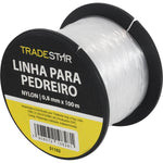 Linha para pedreiro de nylon lisa branca Tradestar, 0,8mm x 100m, ideal para marcação e alinhamento em obras de construção civil. Produto original, novo e com garantia.