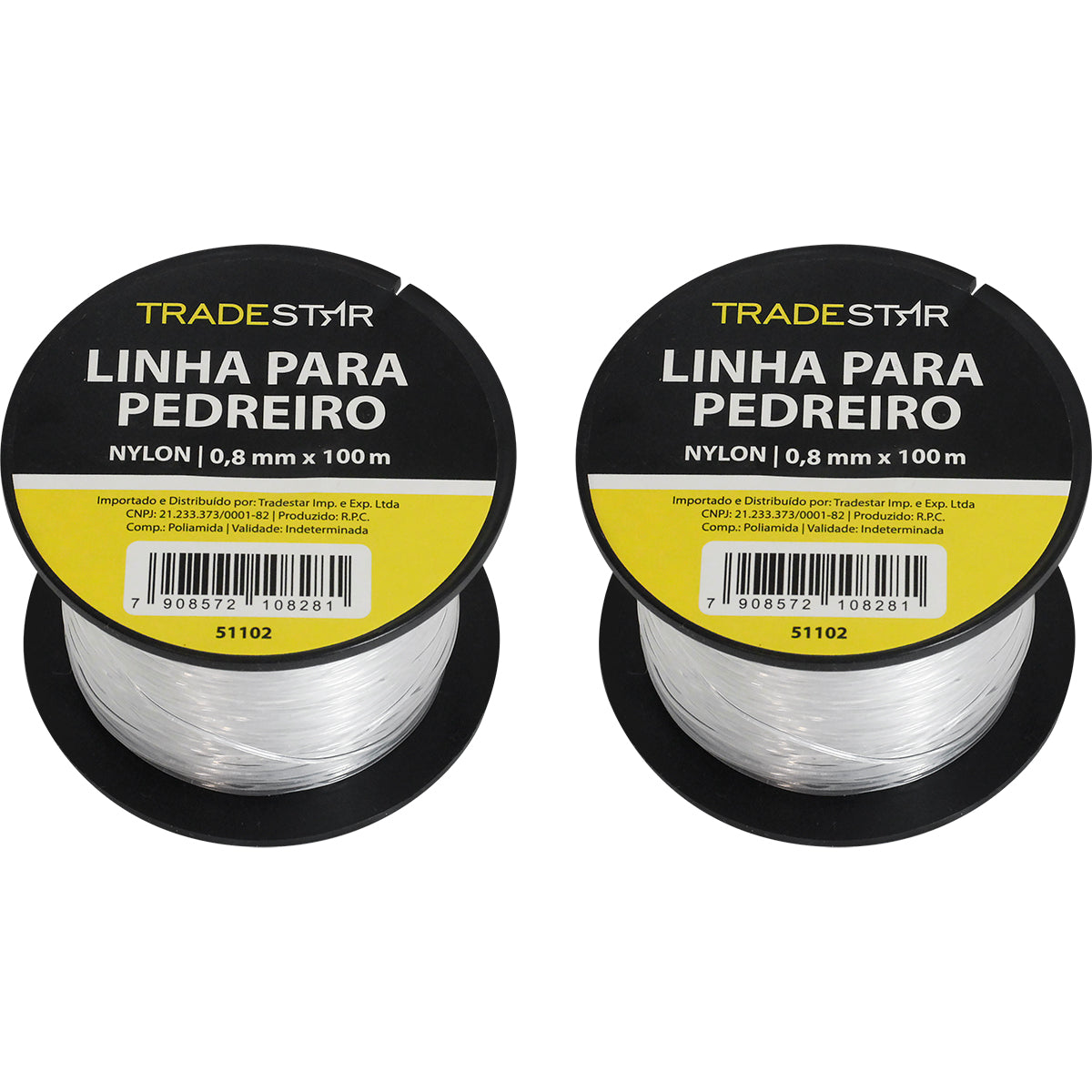 Linha para pedreiro nylon lisa branca Tradestar 0,8mm x 100m - Ideal para marcação e alinhamento em construções e reformas. Resistente e durável, perfeita para pedreiros e construtores. 2 unidades.