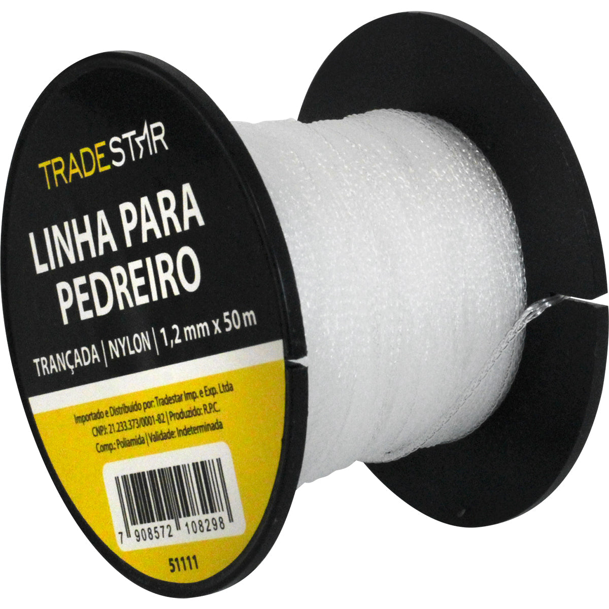 Linha para pedreiro nylon trançada Tradestar 0,8mm x 50m branca, ideal para marcação em obras e construções. Kit com 2 unidades.