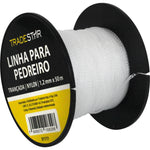 Linha para pedreiro nylon trançada Tradestar 0,8mm x 50m branca, ideal para marcação em obras e construções. Kit com 2 unidades.