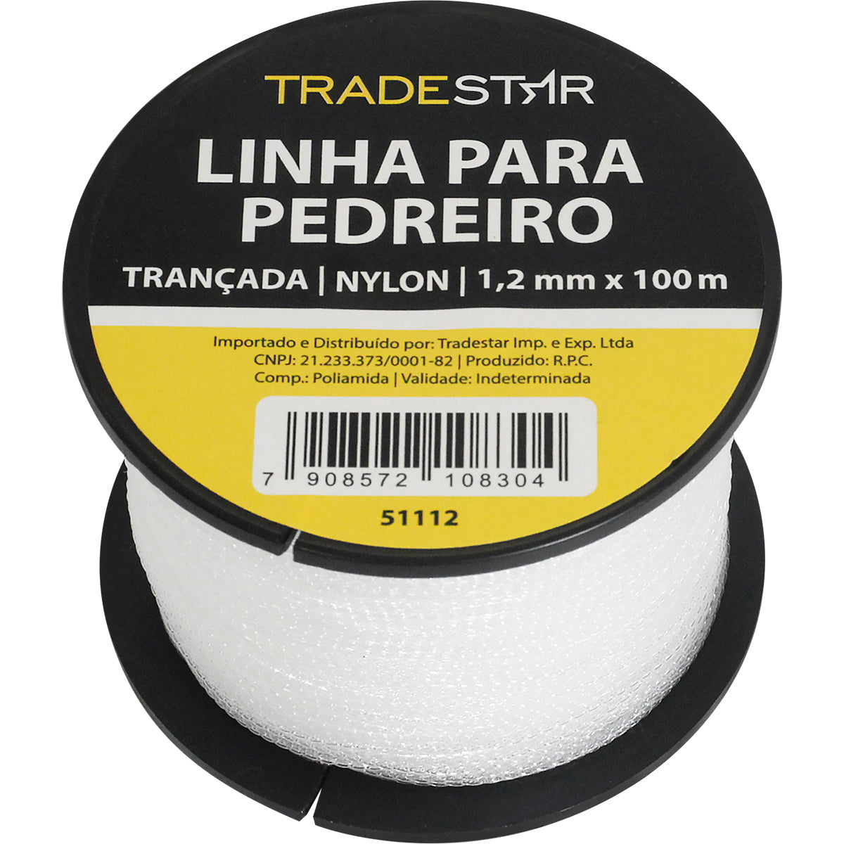 Linha para pedreiro nylon trançada branca Tradestar 0,8mm x 100m - Ideal para marcação e alinhamento em construção civil. Kit com 2 unidades.