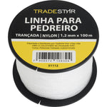 Linha para pedreiro nylon trançada branca Tradestar 0,8mm x 100m - Ideal para marcação e alinhamento em construção civil. Kit com 2 unidades.