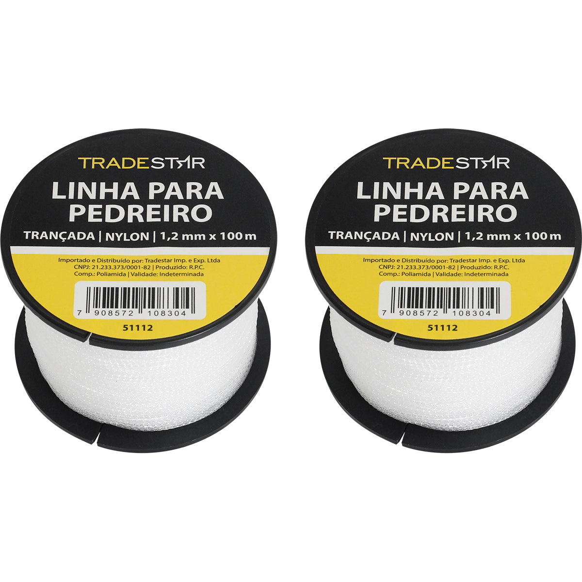 Linha para pedreiro nylon trançada 0,8mm x 100m branca Tradestar (kit com 2 unidades) ideal para marcação e alinhamento em obras de construção civil. Fios de filamento sintético trançados, resistente e durável.