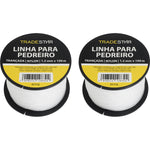 Linha para pedreiro nylon trançada 0,8mm x 100m branca Tradestar (kit com 2 unidades) ideal para marcação e alinhamento em obras de construção civil. Fios de filamento sintético trançados, resistente e durável.