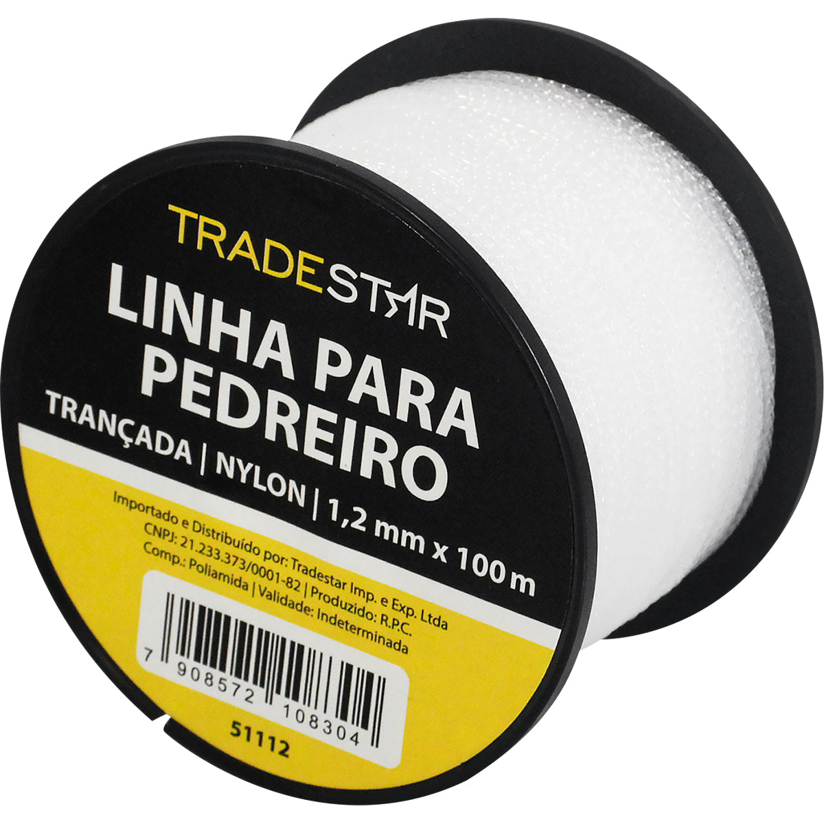 Linha para pedreiro nylon trançada 0,8mm x 100m branca Tradestar - Ideal para marcação e alinhamento em obras, resistente e durável. Kit com 2 unidades.