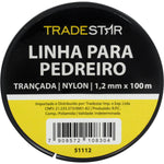 Linha para pedreiro nylon trançada Tradestar 0,8mm x 100m branca, ideal para marcação e alinhamento em construções. Kit com 2 unidades, resistente e durável.