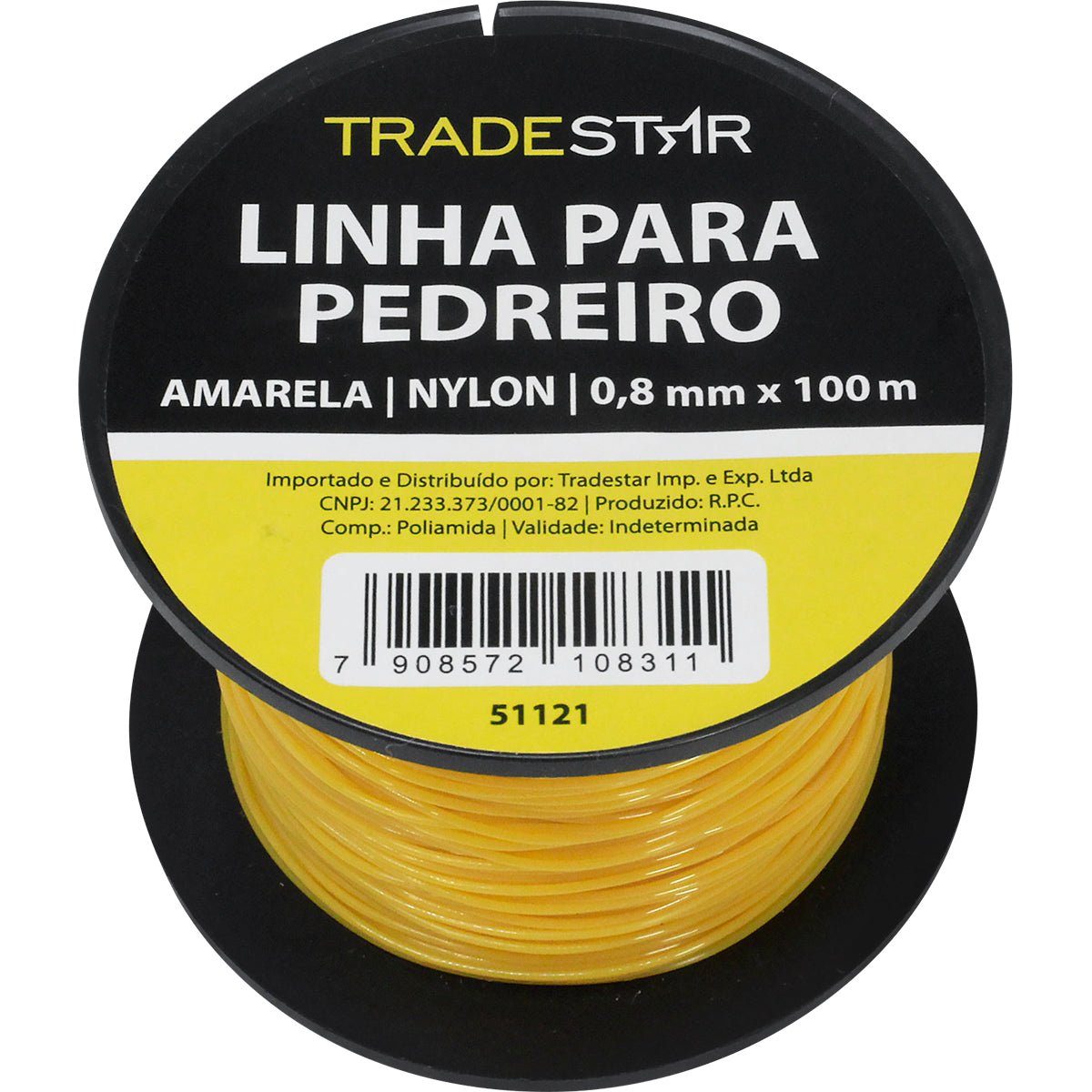 Linha para pedreiro nylon lisa amarela Tradestar 0,8mm x 100m - Ideal para marcação e alinhamento em obras de construção civil. Kit com 2 unidades.