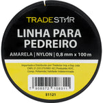 Linha para pedreiro Tradestar amarela de nylon, 0,8mm x 100m, ideal para marcação e alinhamento em obras. Kit com 2 unidades.