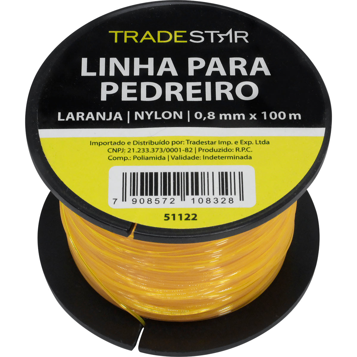 Linha para Pedreiro Nylon Lisa Tradestar 0,8mm x 100m Laranja (Lj c/2) - Ideal para marcação e alinhamento em obras. Resistente e durável, perfeita para construção civil. Fio de nylon laranja, 51122.