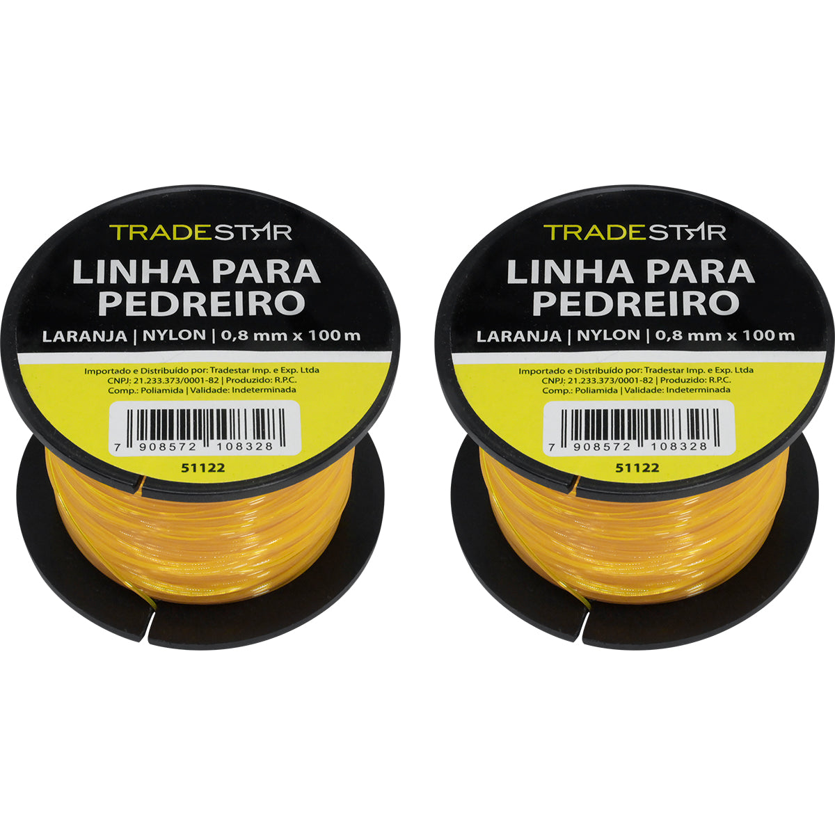 Linha para pedreiro nylon lisa laranja Tradestar 0,8mm x 100m - Kit com 2 rolos, ideal para marcação e alinhamento em construções e reformas. Resistente e durável, perfeita para uso em alvenaria, nivelamento e prumo.