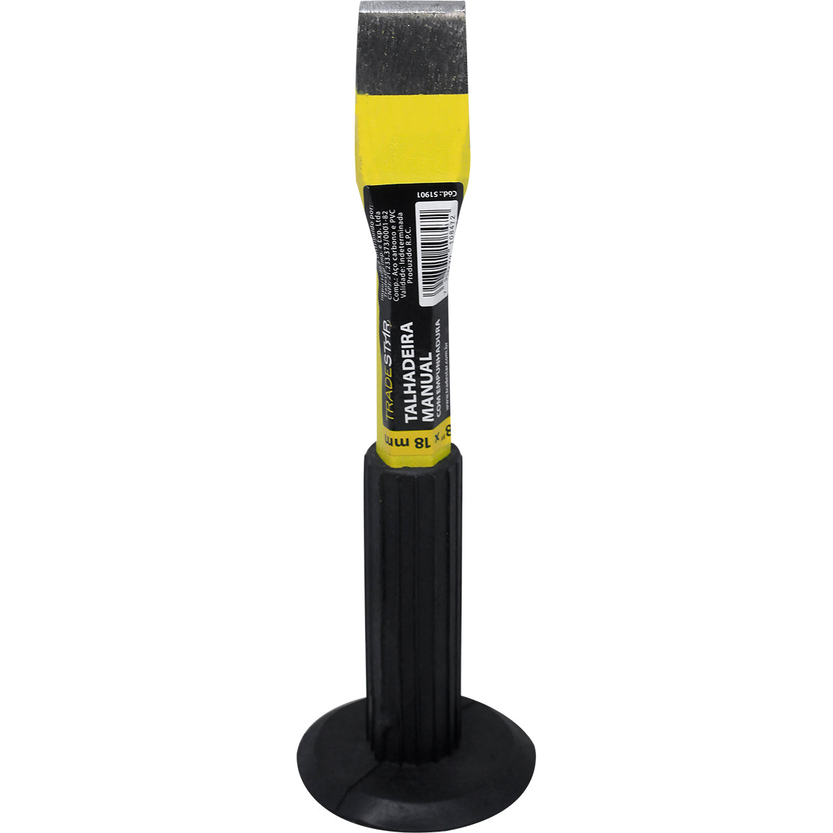 Talhadeira Manual Aço 8x18MM Tradestar com empunhadura, ferramenta para construção civil e reformas. Ideal para abrir dutos, fazer furos, cortar tijolos, lascar pedras e demolir alvenaria. Fabricada em aço carbono com empunhadura emborrachada para maior segurança e conforto. Dimensões: 20cm comprimento, 2cm diâmetro, 2.5cm ponteira. Peso: 415g. Ferramenta Tradestar, durável e resistente.