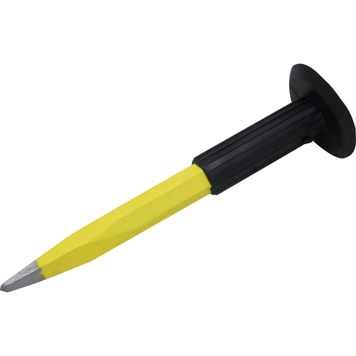 Ponteiro Redondo Aço 8"x18MM Tradestar com empunhadura emborrachada, ferramenta para construção civil e reformas. Ideal para retirar excessos de concreto e cortes em alvenaria. Fabricado em aço carbono resistente e durável, com acabamento em tinta eletrostática. Empunhadura proporciona segurança e firmeza no uso.