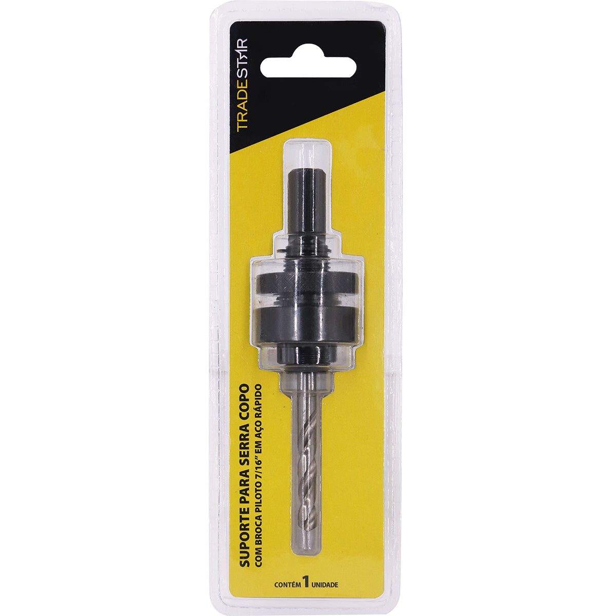 Suporte Adaptador Serra Copo Tradestar com Broca Piloto 7/16" - Ideal para cortes precisos em madeira, metal e plástico. Haste/Suporte para serra copo de 32 a 250 mm. Aço rápido, indicado para marcenaria, construção civil e bricolagem. Inclui broca piloto para centralização.