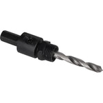 Adaptador e suporte para serra copo bimetal Tradestar, ideal para cortes precisos em metal, madeira, plástico e gesso. Kit com mandril e broca piloto, ferramenta essencial para construção civil, carpintaria, instalações elétricas e hidráulicas.