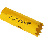 Serra Copo Bimetal Broca 19mm Corte Metal Geral Tradestar - Serra copo amarela com dentes para corte em metal, ideal para uso em marcenaria, construção e indústria. Ferramenta Tradestar para cortes precisos.