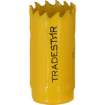 Serra Copo Bimetal Broca 25mm Corte Metal Geral Tradestar - Serra copo amarela com dentes para corte em metal, ideal para construção, marcenaria e indústria. Ferramenta Tradestar para cortes precisos e rápidos.