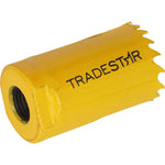 Serra Copo Bimetal Broca 29mm Corte Metal Geral Tradestar - Serra copo amarela com dentes para corte em metal, ideal para uso em marcenaria, construção civil e indústrias. Ferramenta Tradestar para cortes precisos e rápidos.