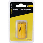 Serra Copo Bimetal Broca 29mm Tradestar para corte em metal. Serra copo amarela em embalagem, ideal para cortes precisos em chapas metálicas, tubos e outros materiais. Ferramenta para marcenaria, construção civil e indústrias.
