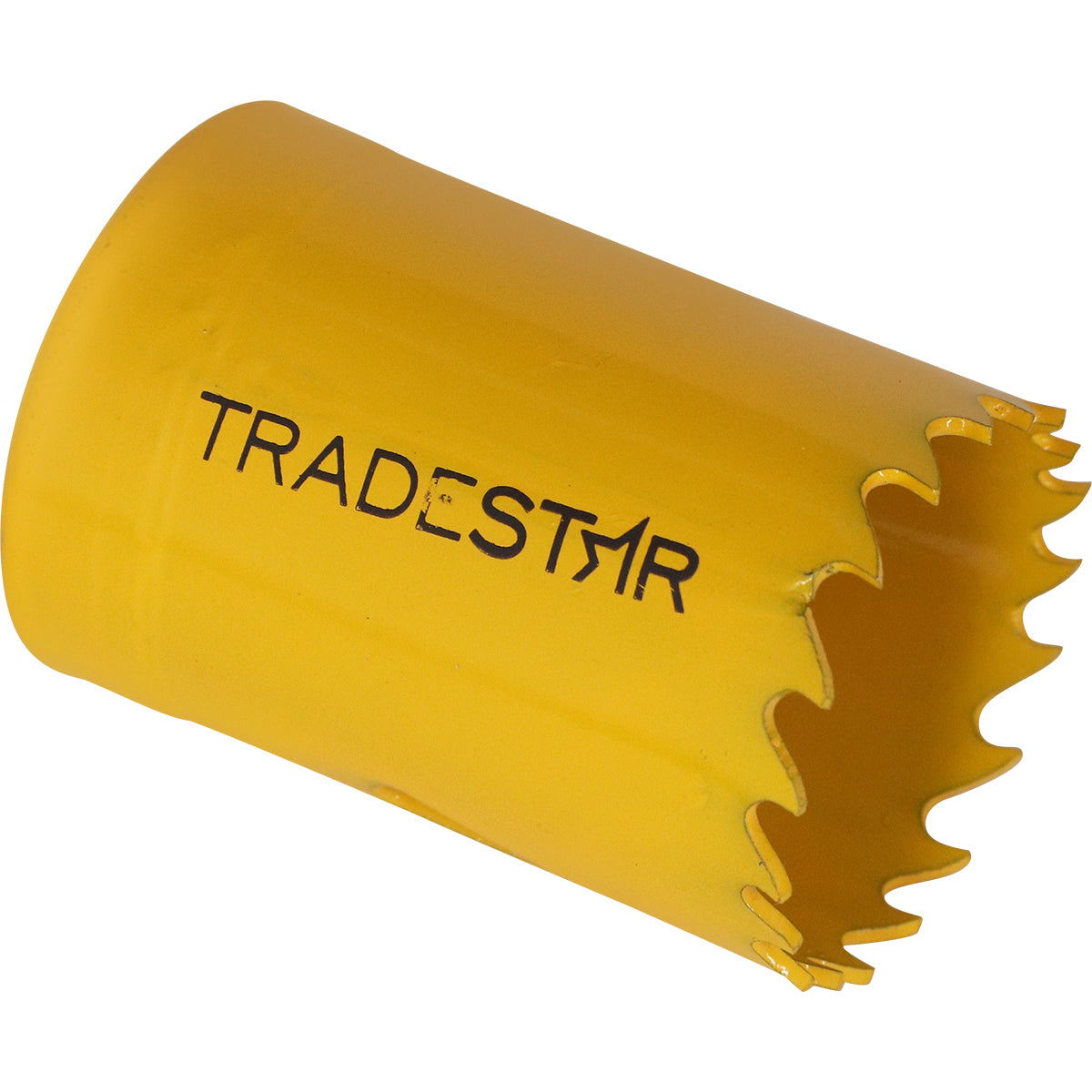 Serra Copo Bimetal Broca 35mm Corte Metal Geral Tradestar - Serra copo amarela com dentes para corte em metal, ideal para uso profissional e industrial. Ferramenta Tradestar para cortes precisos em chapas, tubos e outros materiais metálicos.