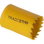 Serra Copo Bimetal Broca 35mm Corte Metal Geral Tradestar - Serra copo amarela com dentes para corte em metal, ideal para uso profissional e industrial. Ferramenta Tradestar para cortes precisos em chapas, tubos e outros materiais metálicos.