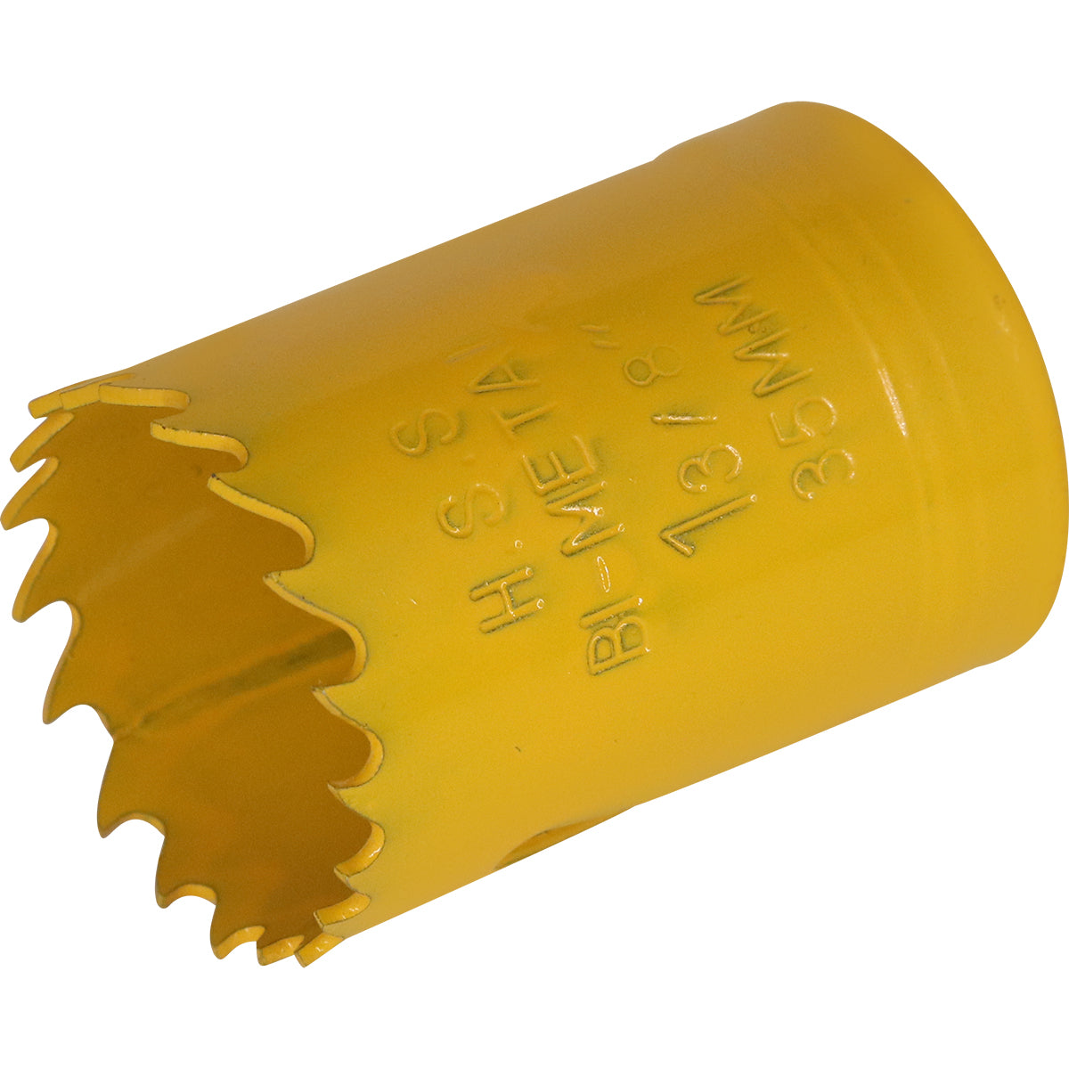 Serra Copo Bimetal Broca 35mm Corte Metal Geral Tradestar. Serra copo amarela com dentes, ideal para cortes precisos em metal, madeira, plásticos e gesso. Ferramenta bimetálica Tradestar para uso profissional e industrial.