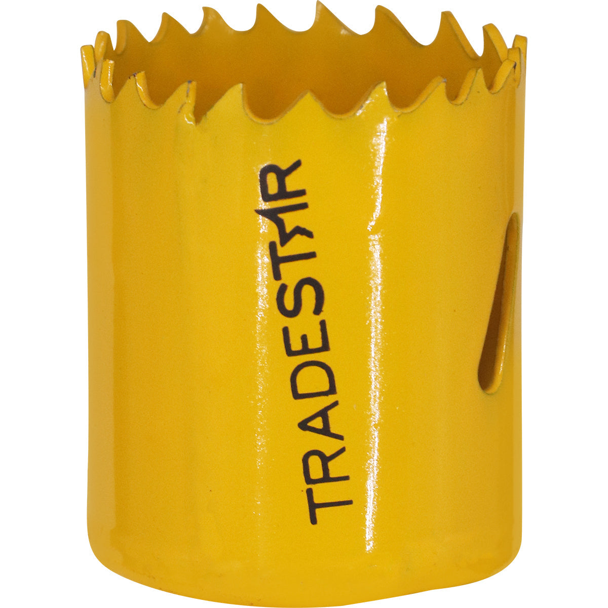 Serra Copo Bimetal Broca 38mm Corte Metal Geral Tradestar - Serra copo amarela com dentes, ideal para cortes em metal, madeira, plásticos e gesso. Ferramenta Tradestar para construção, marcenaria e indústria.