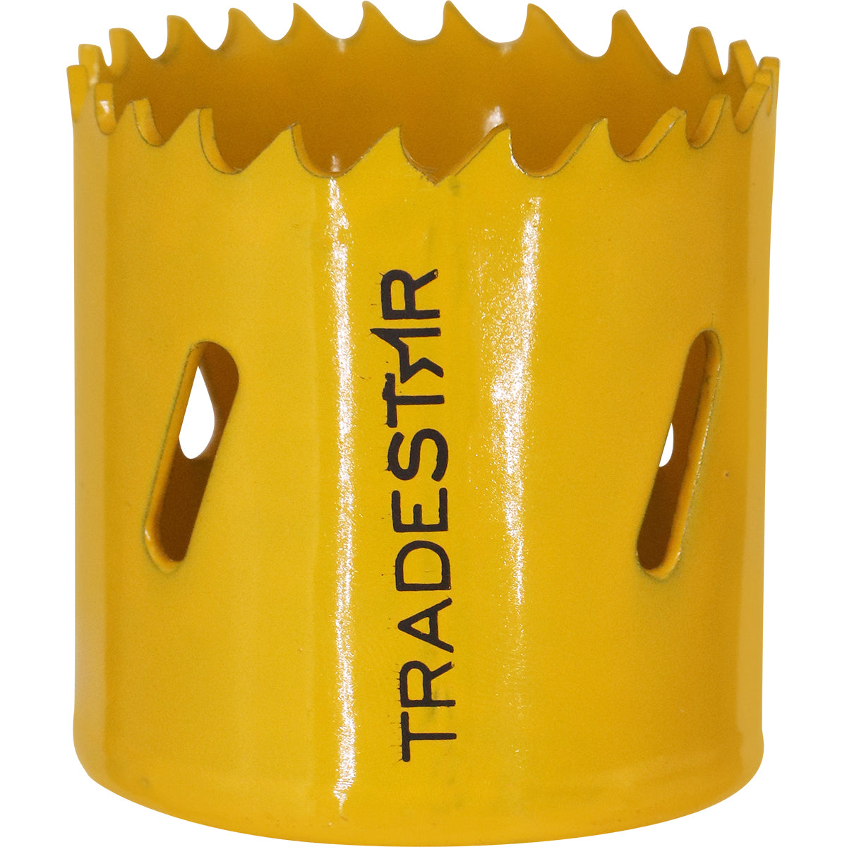 Serra Copo Bimetal Broca 44mm Corte Metal Geral Tradestar - Serra copo amarela com dentes afiados, ideal para cortes precisos em metal, madeira, plásticos e gesso. Ferramenta Tradestar para uso em marcenaria, construção civil e indústrias.