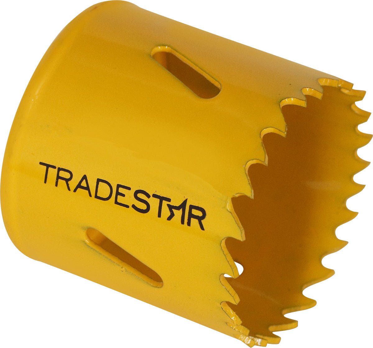 Serra Copo Bimetal Broca 46mm Corte Metal Geral Tradestar - Serra copo amarela para corte em metal, ideal para uso em marcenaria, construção civil e indústrias. Ferramenta bimetálica Tradestar para cortes precisos e eficientes.
