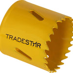 Serra Copo Bimetal Broca 46mm Corte Metal Geral Tradestar - Serra copo amarela para corte em metal, ideal para uso em marcenaria, construção civil e indústrias. Ferramenta bimetálica Tradestar para cortes precisos e eficientes.
