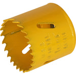 Serra Copo Bimetal Broca 46mm Corte Metal Geral Tradestar - Serra copo amarela para corte em metal, ideal para uso em marcenaria, construção civil e indústrias. Ferramenta bimetálica para cortes precisos e eficientes.