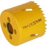 Serra Copo Bimetal Broca 51mm Corte Metal Geral Tradestar - Serra copo amarela para corte em metal, ideal para uso em marcenaria, construção civil e indústrias. Ferramenta bimetálica resistente e precisa para cortes rápidos e eficientes.