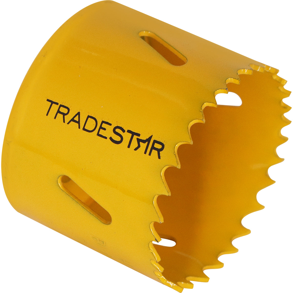 Serra Copo Bimetal Broca 54mm Corte Metal Geral Tradestar - Serra copo amarela com dentes afiados, ideal para cortes precisos em metal, madeira, plásticos e gesso. Ferramenta Tradestar para uso profissional e industrial.