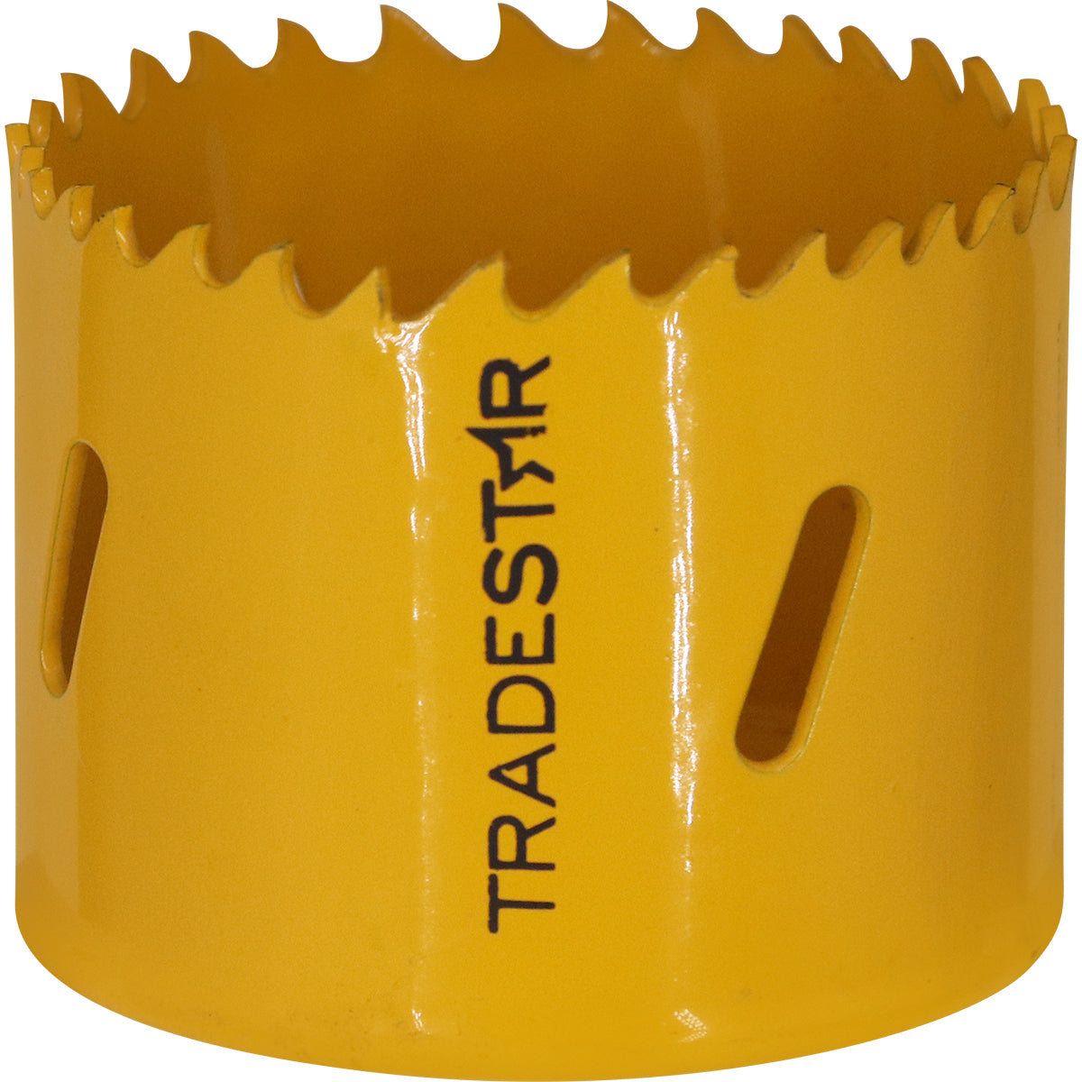 Serra Copo Bimetal Broca 57mm Corte Metal Geral Tradestar - Serra copo amarela com dentes afiados, ideal para cortes precisos em metal, madeira, plásticos e gesso. Ferramenta bimetálica durável e resistente, perfeita para construção civil, marcenaria e indústrias.