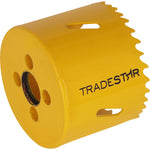 Serra Copo Bimetal Broca 57mm Corte Metal Geral Tradestar - Serra copo amarela para corte preciso em metais, ideal para construção civil, marcenaria e indústrias. Ferramenta bimetálica durável e resistente.