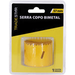 Serra Copo Bimetal Broca 57mm Tradestar para corte preciso em metal, ideal para construção civil, marcenaria e indústrias. Serra copo bimetálica de alta durabilidade e resistência, indicada para cortes em chapas metálicas, tubos e materiais metálicos. Embalagem com 1 unidade.