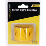 Serra Copo Bimetal Broca 64mm Corte Metal Geral Tradestar - Embalagem com 1 unidade, serra copo amarela para cortes precisos em metal, ideal para uso em marcenaria, construção civil e indústrias.