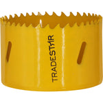 Serra Copo Bimetal Broca 70mm Corte Metal Geral Tradestar - Serra copo amarela com dentes afiados, ideal para cortes precisos em metais, construção civil e indústrias. Ferramenta Tradestar para uso profissional.
