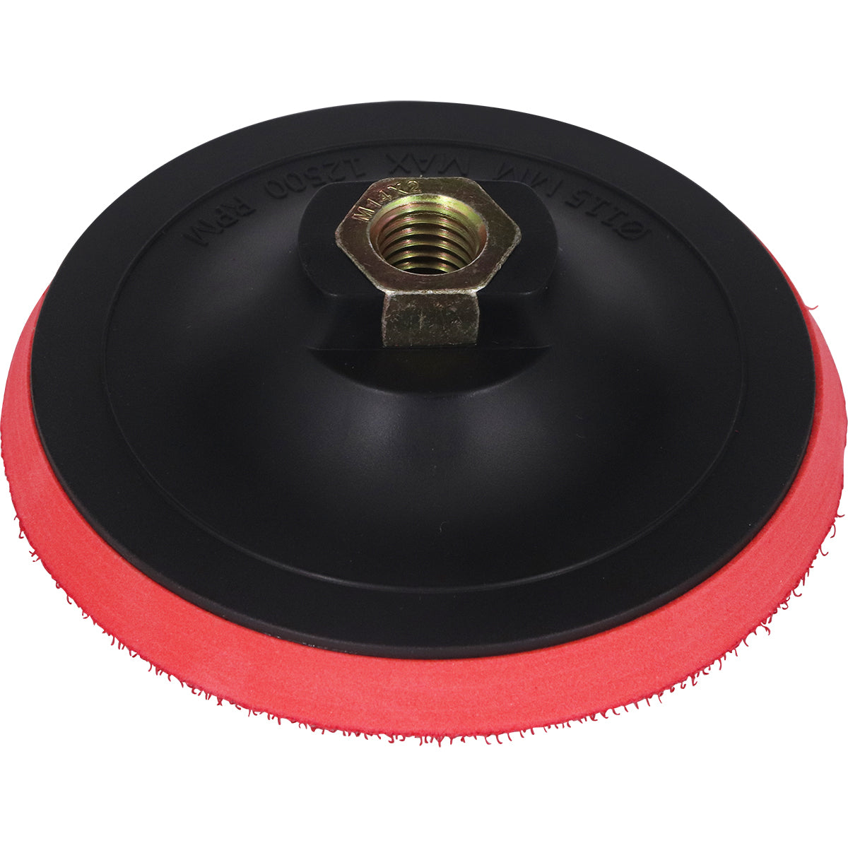 Base para disco de lixa com velcro 115mm para esmerilhadeira com rosca M14, ideal para lixamento e polimento em diversas superfícies. Suporte de PVC Tradestar para lixadeiras angulares rotativas.