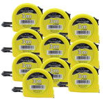 Kit com 10 Trenas de aço metal amarelas de 3 metros com fita de 13mm, trava e corpo em ABS. Ideal para medições precisas em projetos de construção e uso geral. Trena Tradestar, com medidas em centímetros e polegadas.