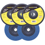 Kit com 5 Discos de Lixa Flap Tradestar 7 polegadas grão 60 para lixadeira, ideal para desbaste em aço inox, alumínio e metais ferrosos. Ferramenta para uso em esmerilhadeiras angulares, proporcionando acabamento uniforme e durabilidade superior.