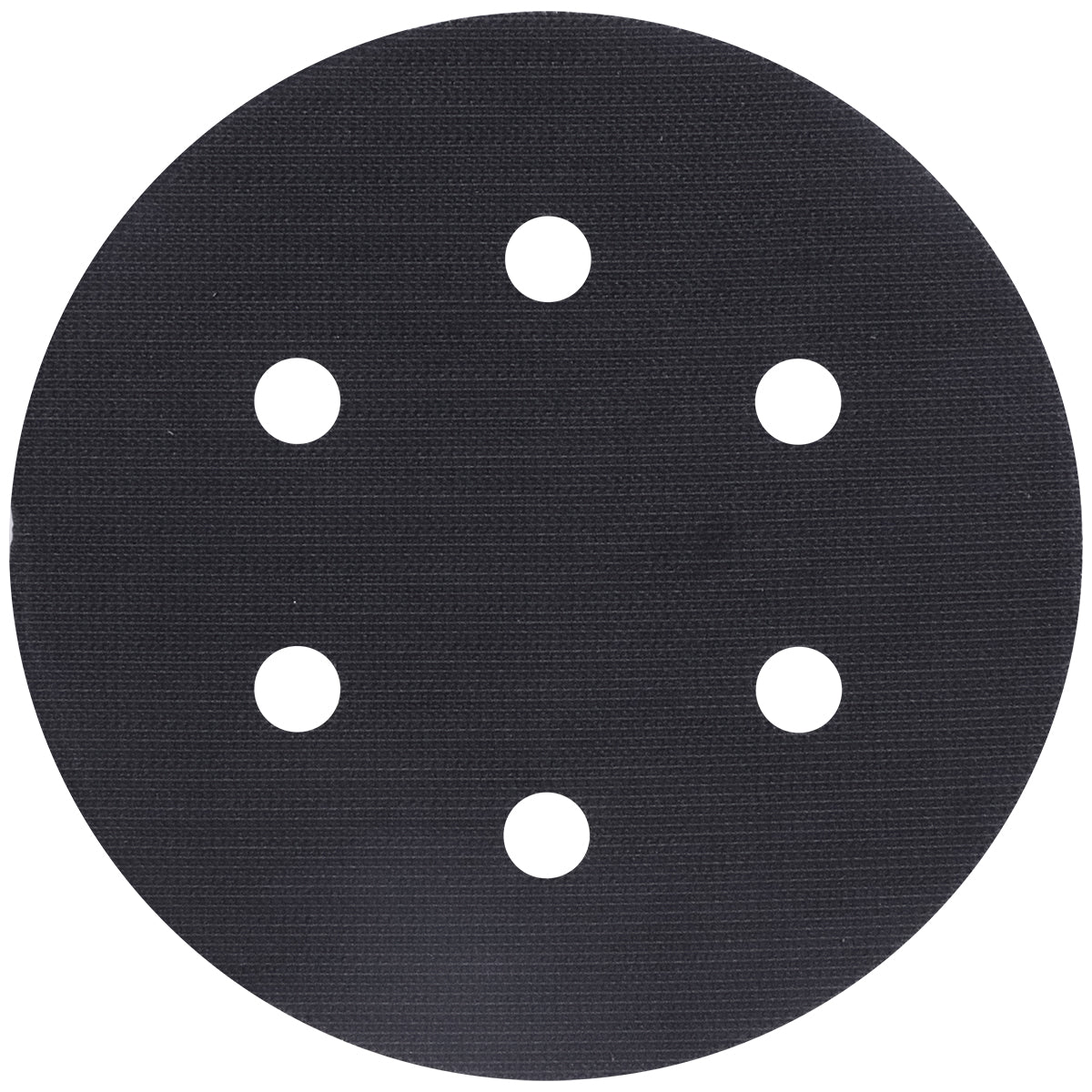 Disco Suporte Lixadeira Roto Orbital Roquite Hookit Prato 6" - Prato de lixa preto com velcro e furos para lixadeiras pneumáticas, ideal para lixamento de madeira, metal e gesso. Facilita a troca de lixas e garante acabamento uniforme.
