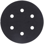 Disco Suporte Lixadeira Roto Orbital Roquite Hookit Prato 6" - Prato de lixa preto com velcro e furos para lixadeiras pneumáticas, ideal para lixamento de madeira, metal e gesso. Facilita a troca de lixas e garante acabamento uniforme.