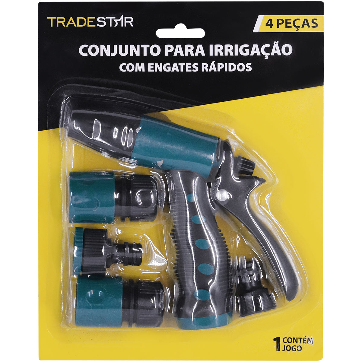 Conjunto para Irrigação Tradestar com Hidropistola e Engates Rápidos 4 Peças - Kit completo para irrigação de jardins e hortas, incluindo hidropistola ajustável, adaptadores e engates rápidos para fácil conexão. Ideal para controle do fluxo de água e praticidade no uso.