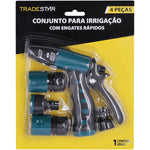 Conjunto para Irrigação Tradestar com Hidropistola e Engates Rápidos 4 Peças - Kit completo para irrigação de jardins e hortas, incluindo hidropistola ajustável, adaptadores e engates rápidos para fácil conexão. Ideal para controle do fluxo de água e praticidade no uso.