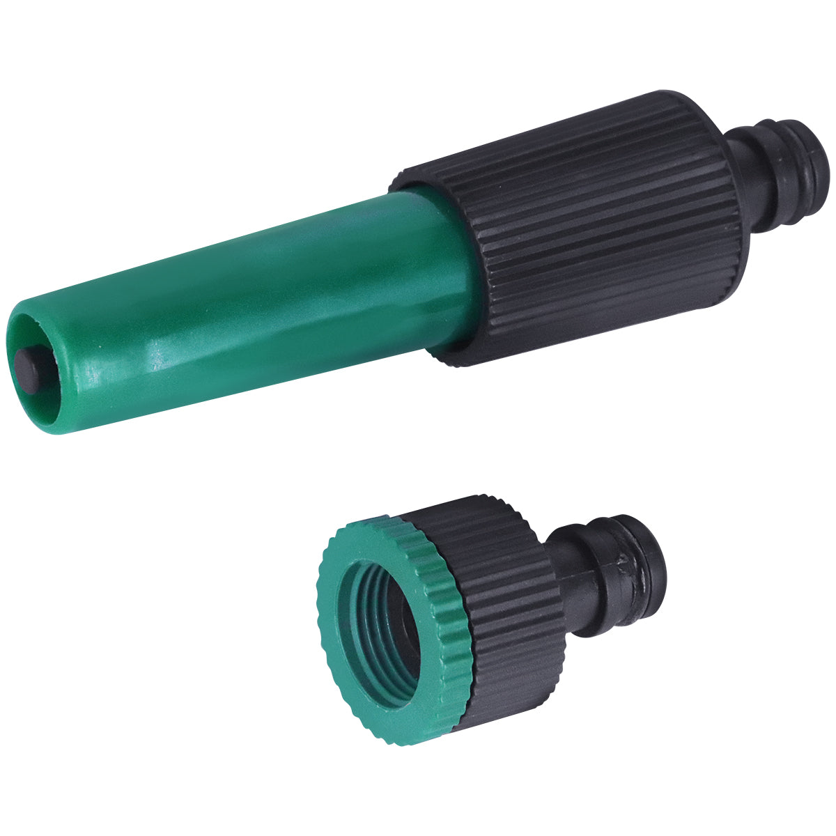 Kit Irrigação Tradestar com engates rápidos e esguicho, 4 peças. Ideal para jardinagem e hortas, inclui adaptadores, engates e bico com regulagem de fluxo de água.