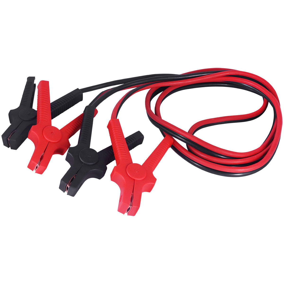Cabo Chupeta Bateria 600A 3,5 Metros Reforçado Grosso 12V 24V - Cabos de bateria com garras tipo jacaré nas cores vermelho e preto, ideal para partida de veículos e equipamentos de alta potência. Cabo de transmissão de energia resistente para uso em oficinas e eletricistas automotivos.