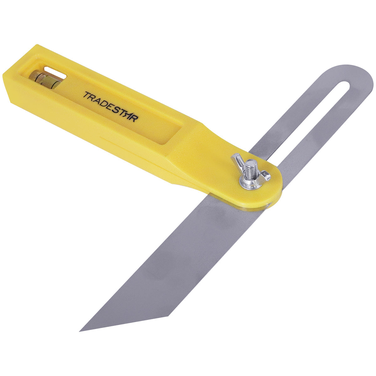 Suta para carpinteiro 8 polegadas (200mm) amarela com lâmina de aço inoxidável, ideal para transferir e copiar ângulos em trabalhos de marcenaria e construção. Ferramenta de medição precisa e durável para profissionais.