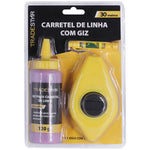 Carretel Drywall Tradestar com linha de giz de 30 metros, acompanha tubo de giz vermelho de 120g e mini nível. Ferramenta ideal para marcação precisa em construção e reformas.